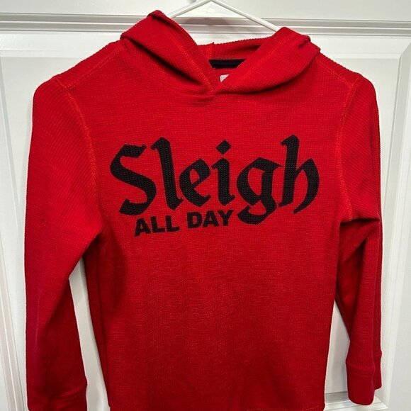Kids M "Sleigh" Red Christmas Hoodie Size M (7-8) EUC - Picture 1 of 2